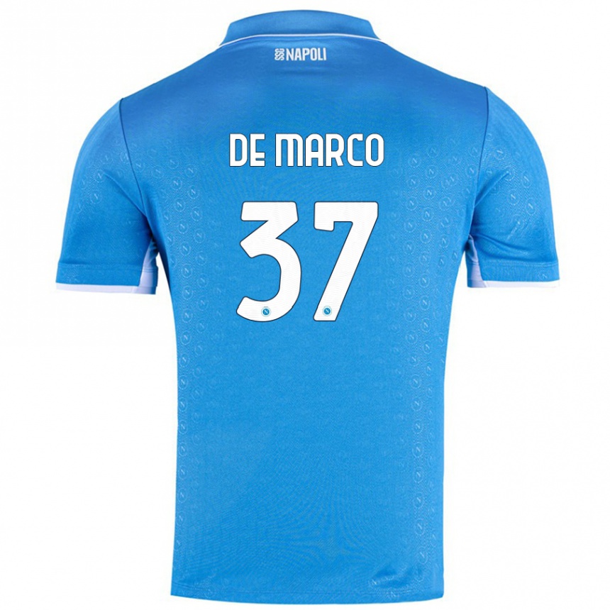 Kinder Fußball Francesco De Marco #37 Himmelblau Heimtrikot Trikot 2024/25 T-Shirt Luxemburg