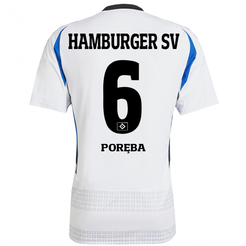 Kinder Fußball Lukasz Poreba #6 Weiß Blau Heimtrikot Trikot 2024/25 T-Shirt Luxemburg