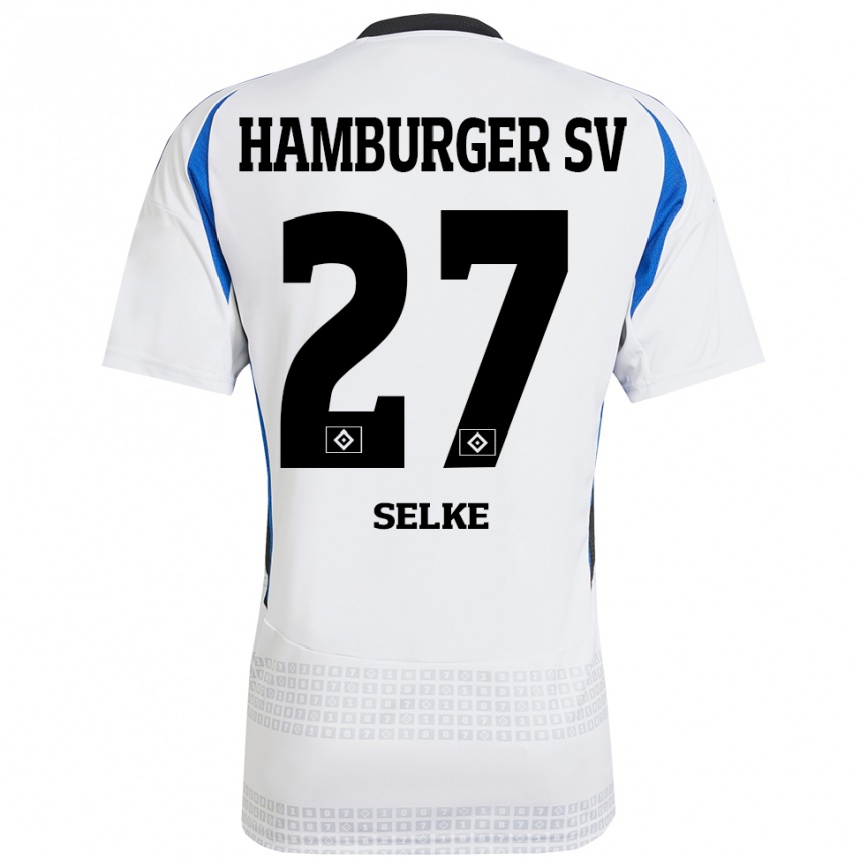 Kinder Fußball Davie Selke #27 Weiß Blau Heimtrikot Trikot 2024/25 T-Shirt Luxemburg