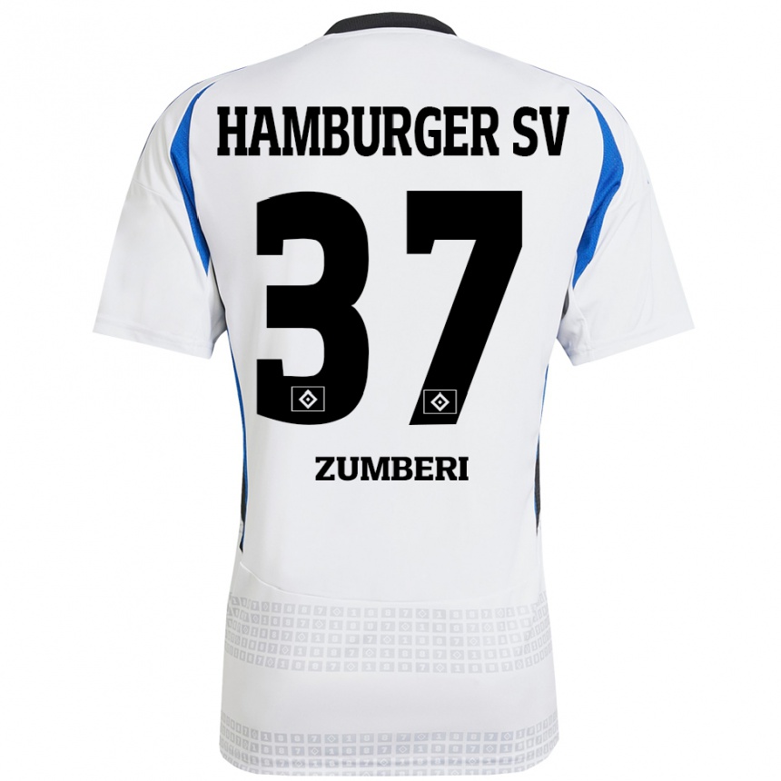 Kinder Fußball Valon Zumberi #37 Weiß Blau Heimtrikot Trikot 2024/25 T-Shirt Luxemburg