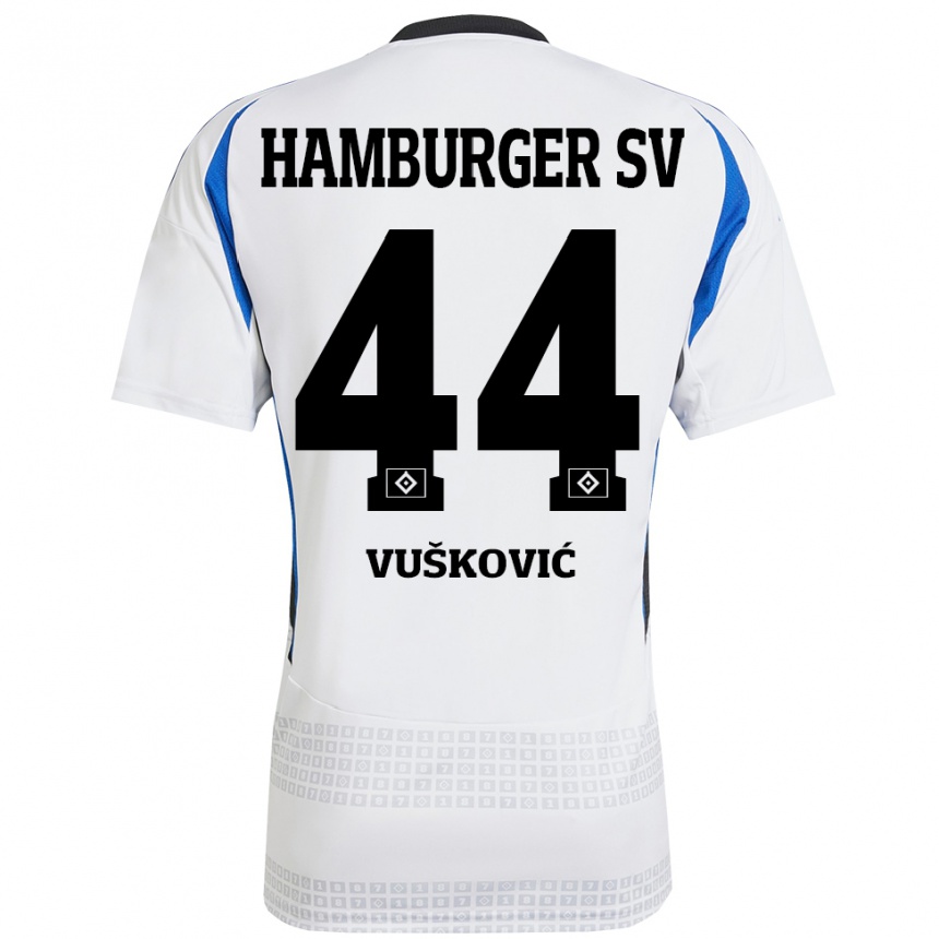 Kinder Fußball Mario Vuskovic #44 Weiß Blau Heimtrikot Trikot 2024/25 T-Shirt Luxemburg