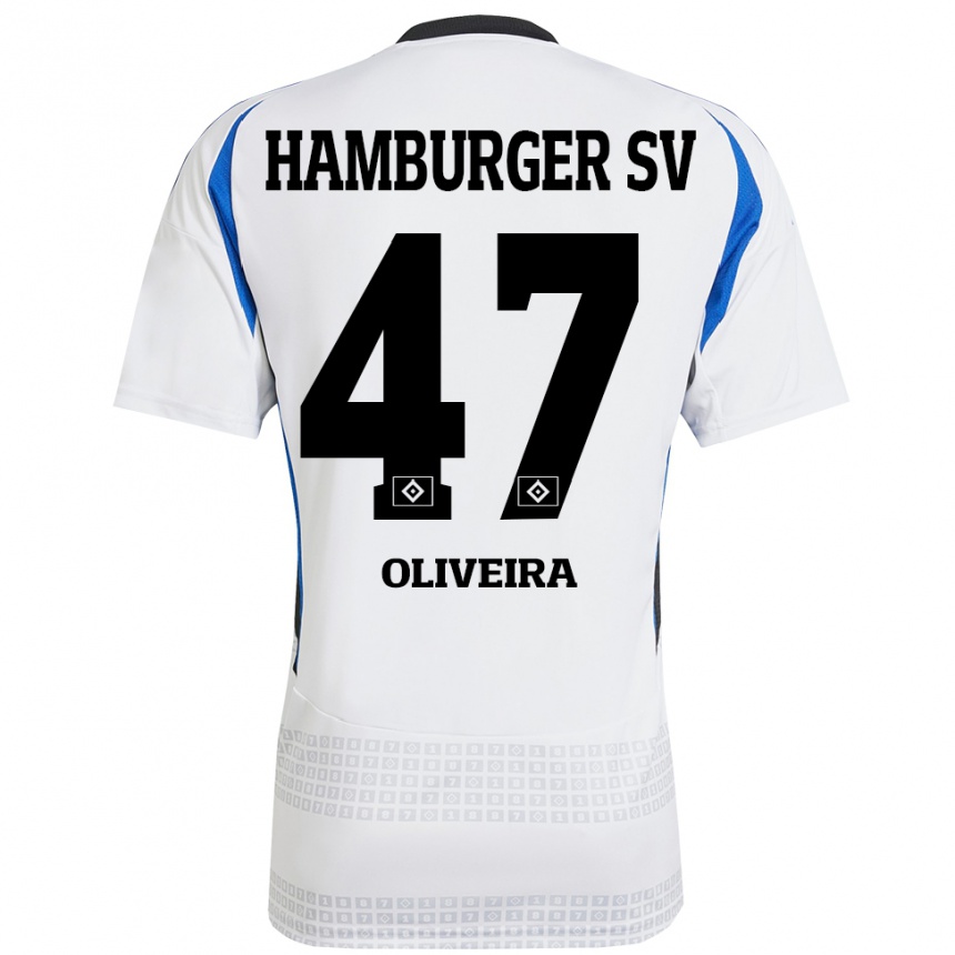 Kinder Fußball Nicolas Oliveira #47 Weiß Blau Heimtrikot Trikot 2024/25 T-Shirt Luxemburg