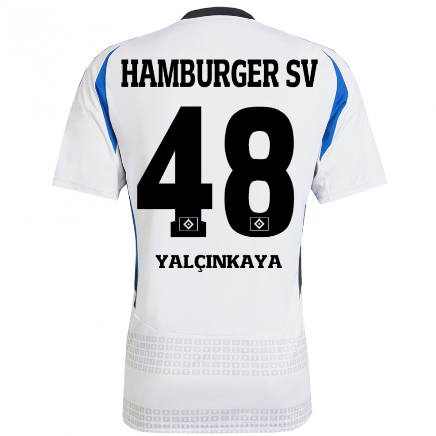 Kinder Fußball Bilal Yalcinkaya #48 Weiß Blau Heimtrikot Trikot 2024/25 T-Shirt Luxemburg