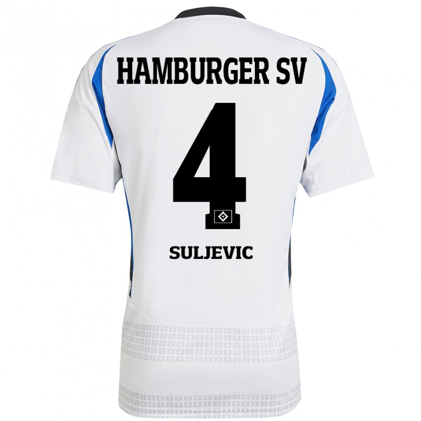 Kinder Fußball Almin Suljevic #4 Weiß Blau Heimtrikot Trikot 2024/25 T-Shirt Luxemburg