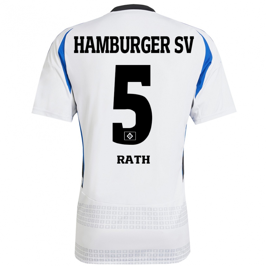 Kinder Fußball Davis Rath #5 Weiß Blau Heimtrikot Trikot 2024/25 T-Shirt Luxemburg