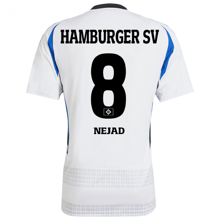 Kinder Fußball Milad Nejad #8 Weiß Blau Heimtrikot Trikot 2024/25 T-Shirt Luxemburg