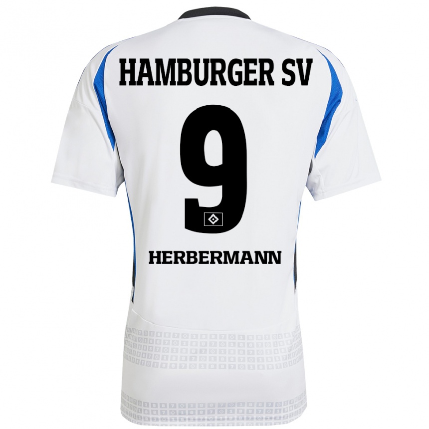 Kinder Fußball Kevin Herbermann #9 Weiß Blau Heimtrikot Trikot 2024/25 T-Shirt Luxemburg