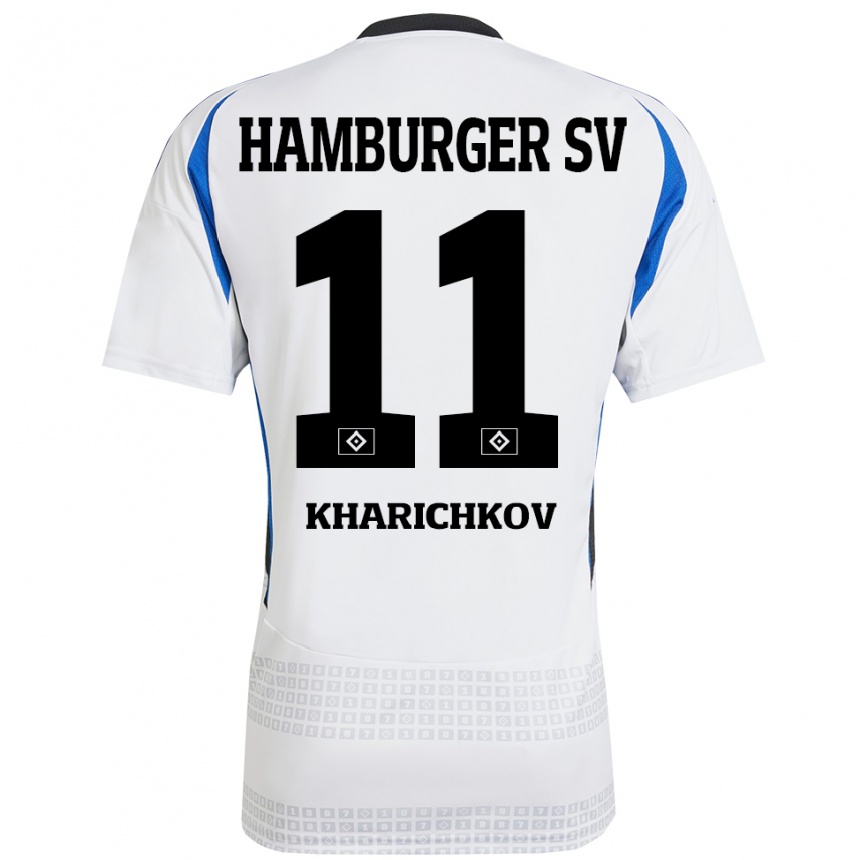 Kinder Fußball Valentyn Kharichkov #11 Weiß Blau Heimtrikot Trikot 2024/25 T-Shirt Luxemburg