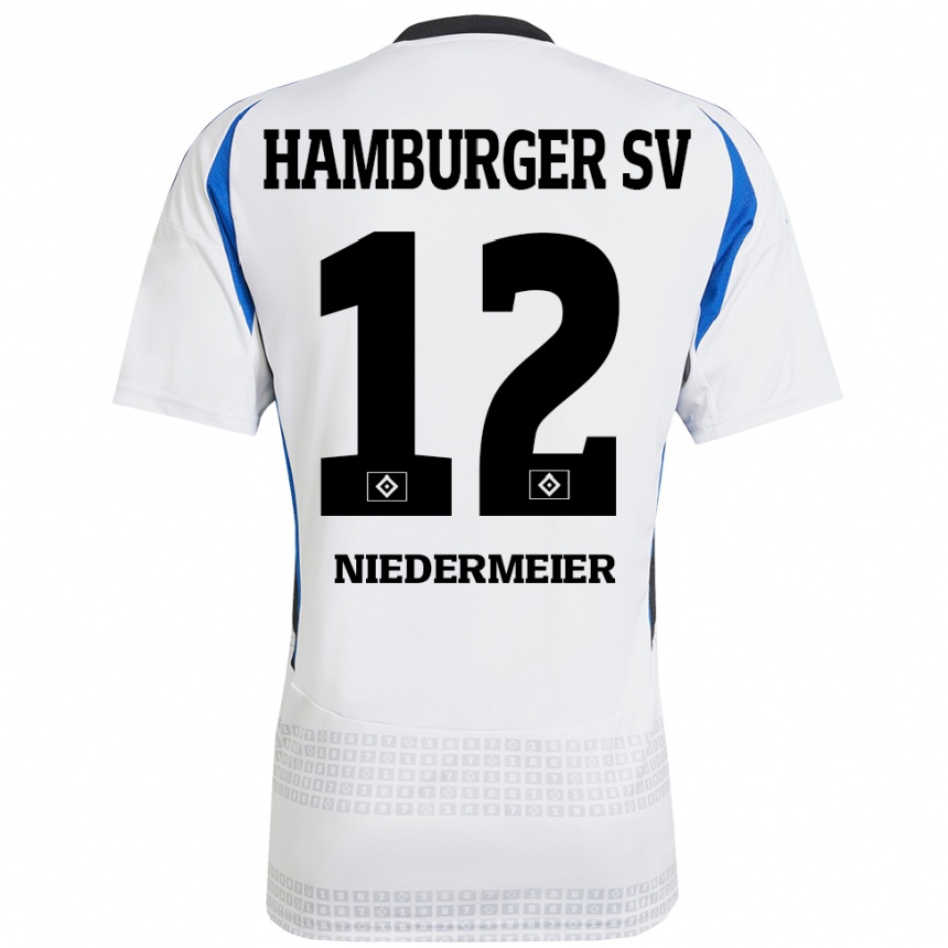 Kinder Fußball Philipp Niedermeier #12 Weiß Blau Heimtrikot Trikot 2024/25 T-Shirt Luxemburg