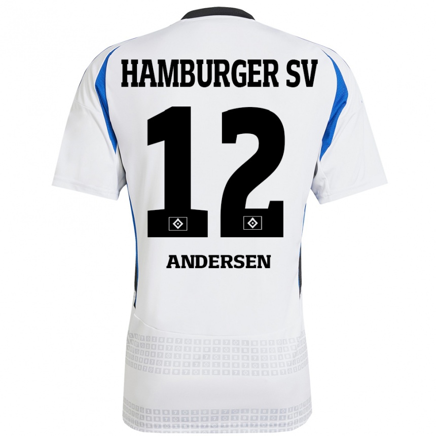 Kinder Fußball Patrick Andersen #12 Weiß Blau Heimtrikot Trikot 2024/25 T-Shirt Luxemburg