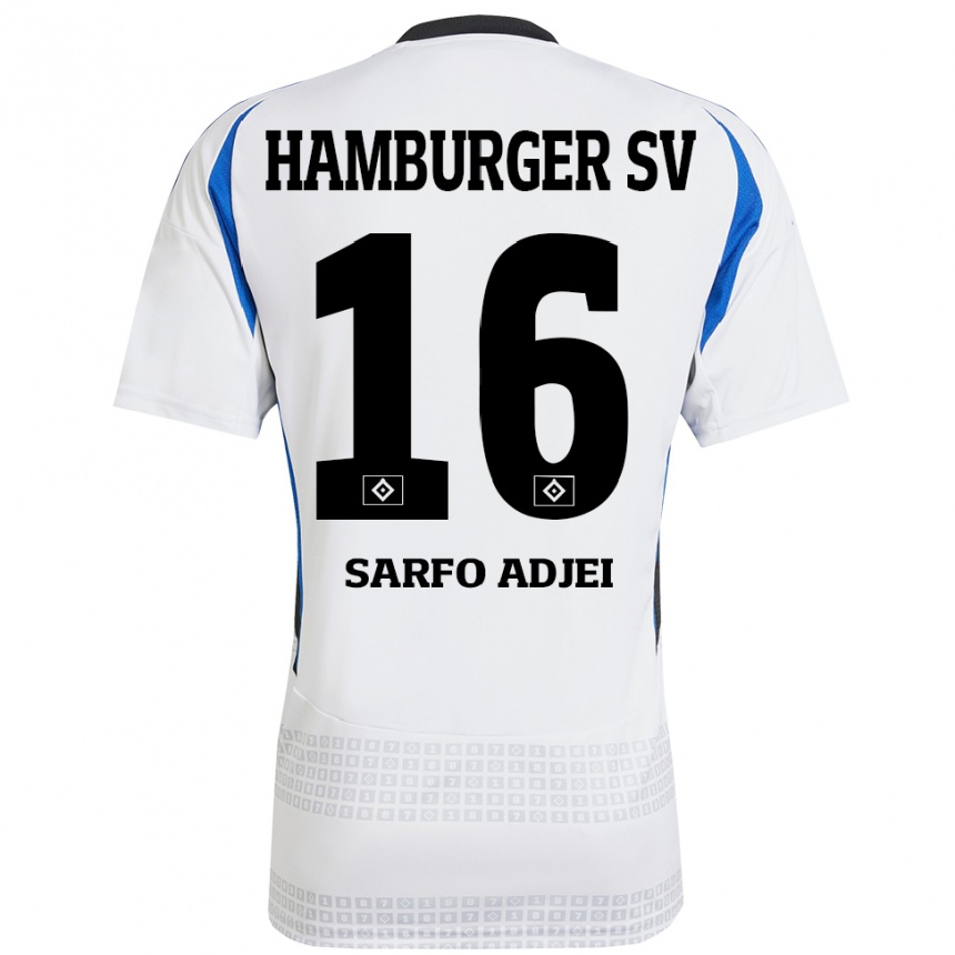 Kinder Fußball Maximilian Sarfo-Adjei #16 Weiß Blau Heimtrikot Trikot 2024/25 T-Shirt Luxemburg