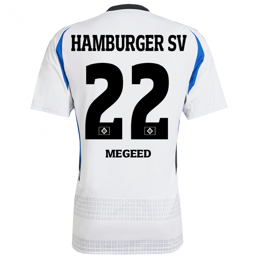 Kinder Fußball Omar Megeed #22 Weiß Blau Heimtrikot Trikot 2024/25 T-Shirt Luxemburg