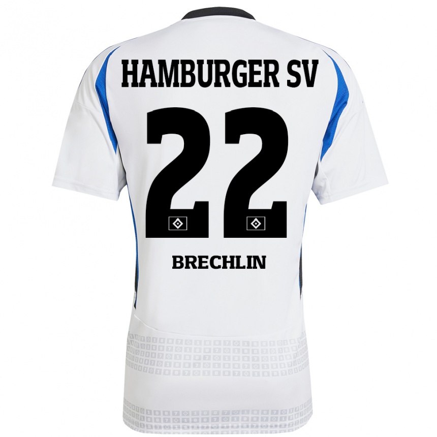 Kinder Fußball Bjarne Brechlin #22 Weiß Blau Heimtrikot Trikot 2024/25 T-Shirt Luxemburg