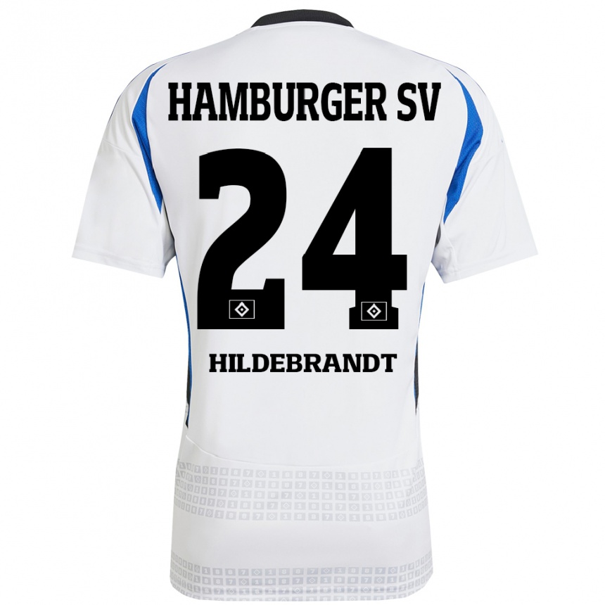 Kinder Fußball Tjark Hildebrandt #24 Weiß Blau Heimtrikot Trikot 2024/25 T-Shirt Luxemburg