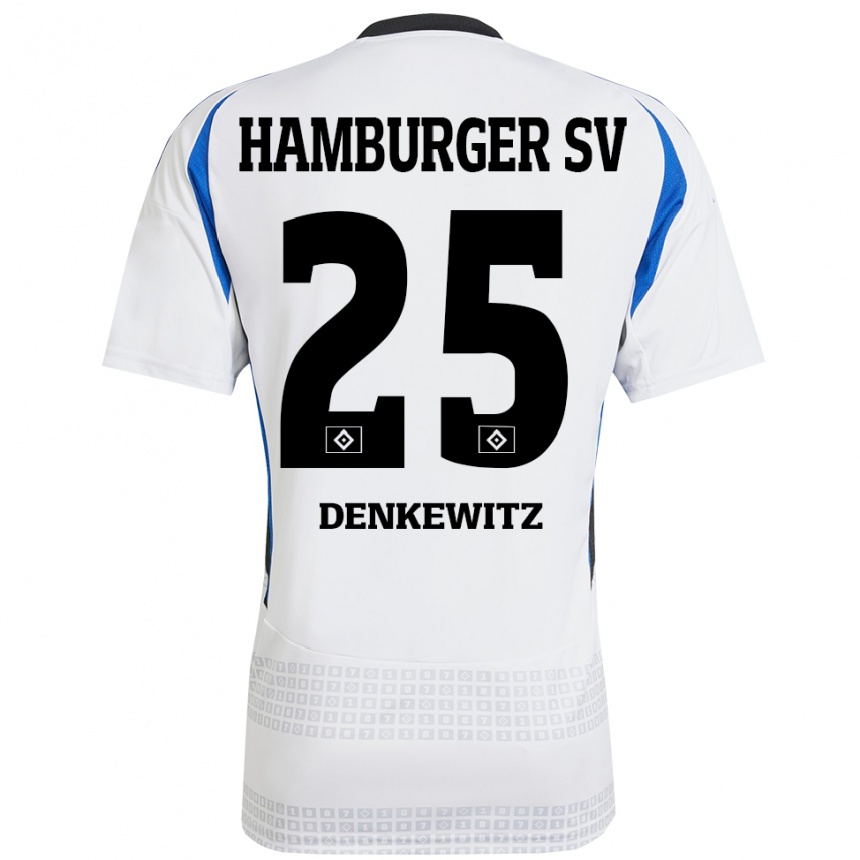 Kinder Fußball Nick Denkewitz #25 Weiß Blau Heimtrikot Trikot 2024/25 T-Shirt Luxemburg