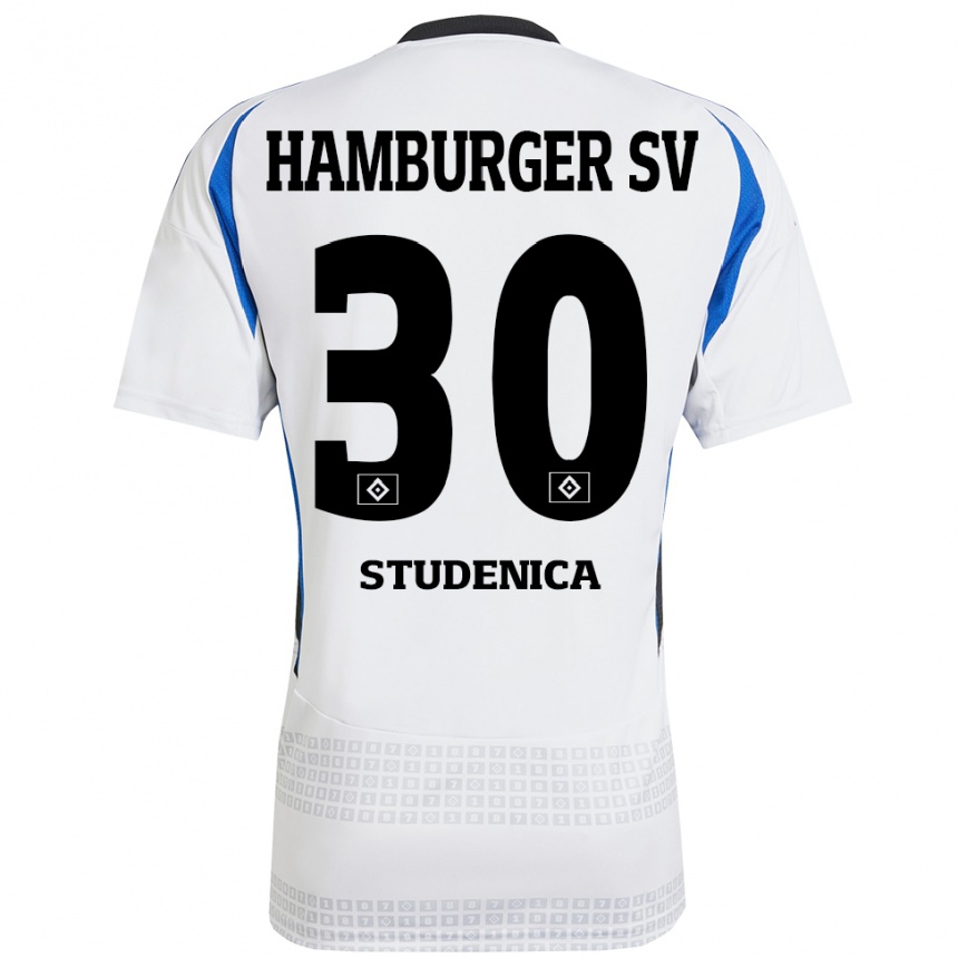 Kinder Fußball Aron Studenica #30 Weiß Blau Heimtrikot Trikot 2024/25 T-Shirt Luxemburg