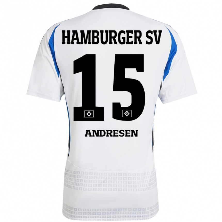 Kinder Fußball Bent Andresen #15 Weiß Blau Heimtrikot Trikot 2024/25 T-Shirt Luxemburg