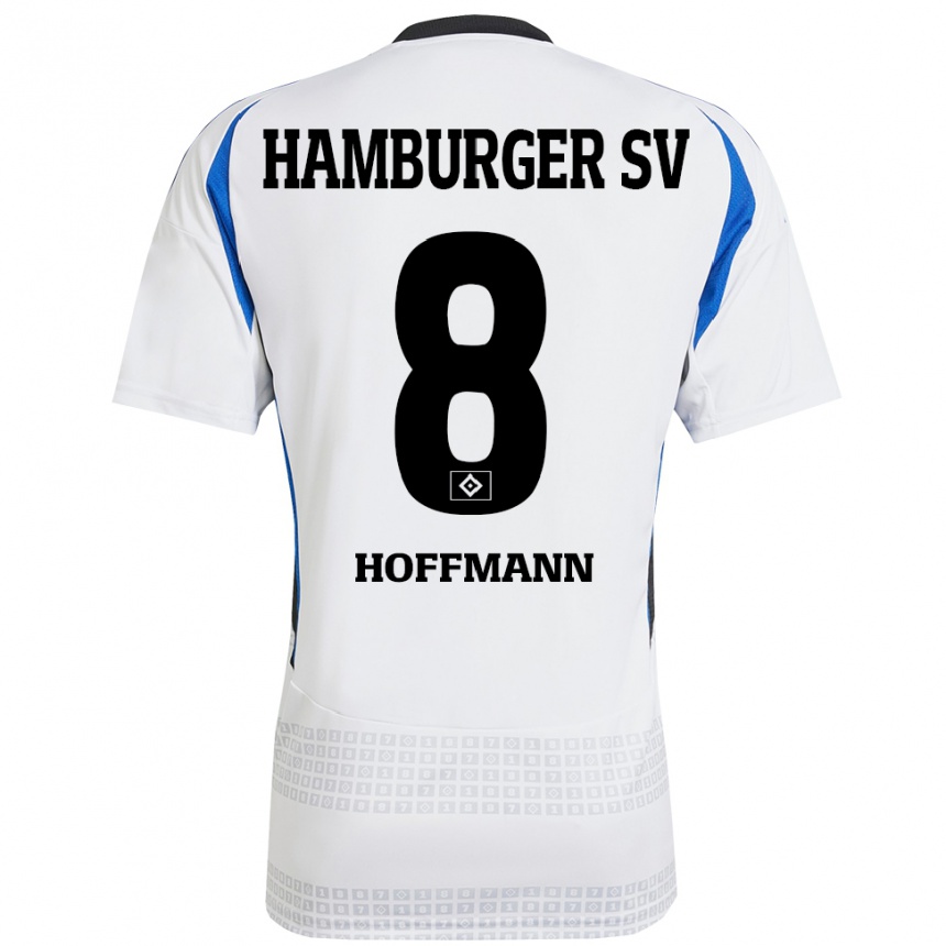 Kinder Fußball Nick Hoffmann #8 Weiß Blau Heimtrikot Trikot 2024/25 T-Shirt Luxemburg