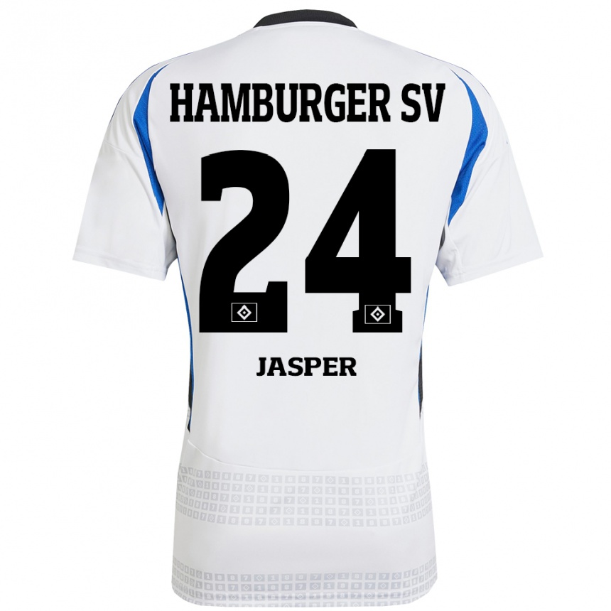 Kinder Fußball Jan-Lukas Jasper #24 Weiß Blau Heimtrikot Trikot 2024/25 T-Shirt Luxemburg