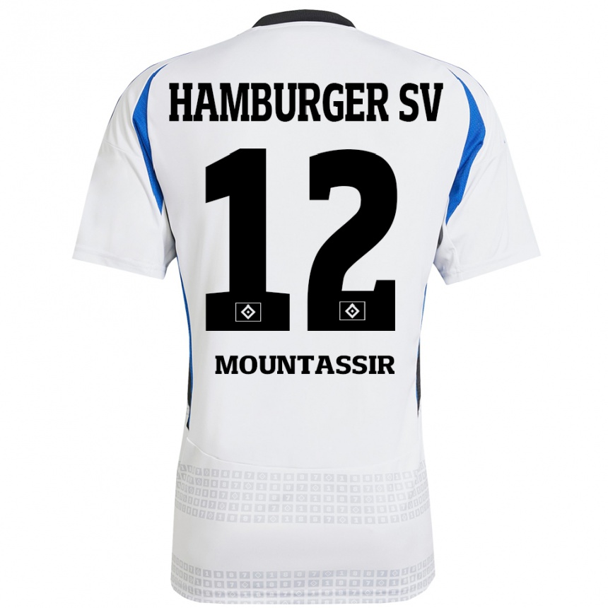 Kinder Fußball Youssef Mountassir #12 Weiß Blau Heimtrikot Trikot 2024/25 T-Shirt Luxemburg