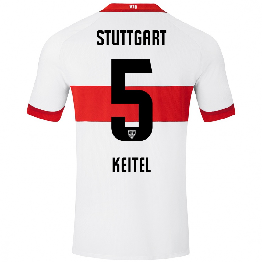 Kinder Fußball Yannik Keitel #5 Weiß Rot Heimtrikot Trikot 2024/25 T-Shirt Luxemburg