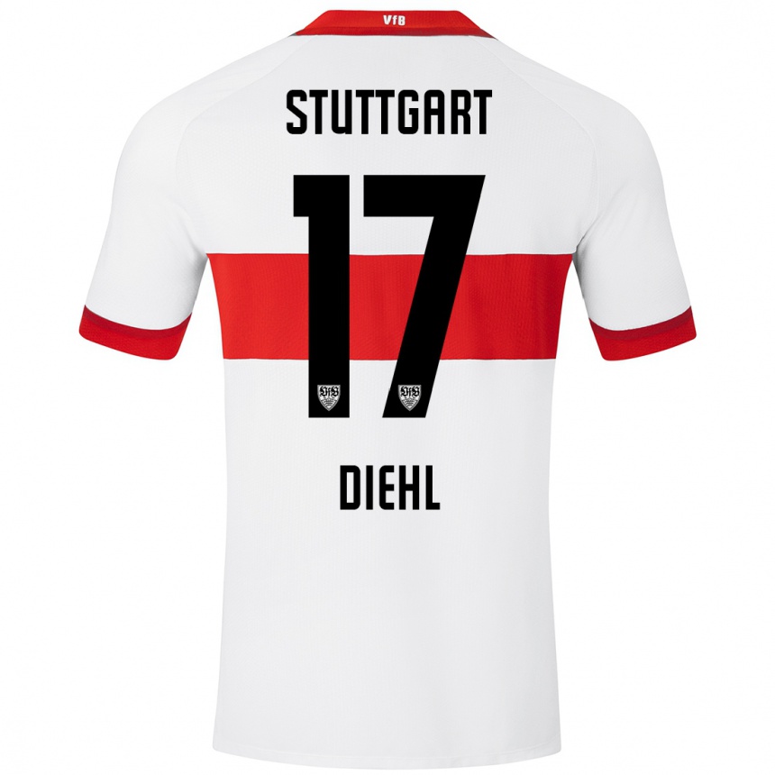 Kinder Fußball Justin Diehl #17 Weiß Rot Heimtrikot Trikot 2024/25 T-Shirt Luxemburg