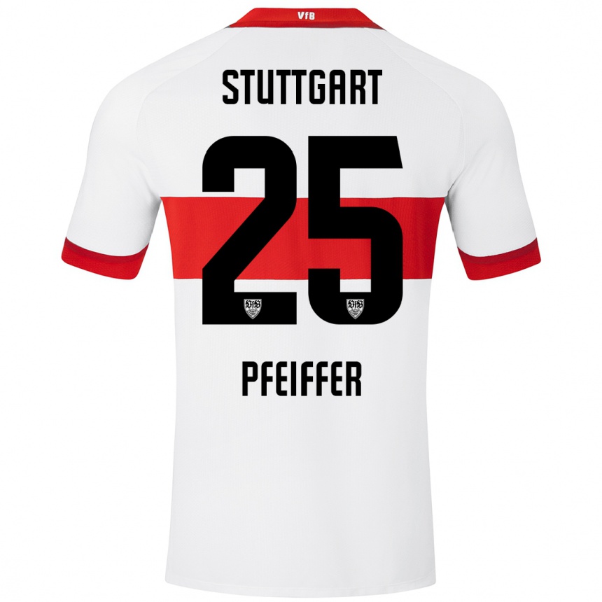 Kinder Fußball Luca Pfeiffer #25 Weiß Rot Heimtrikot Trikot 2024/25 T-Shirt Luxemburg