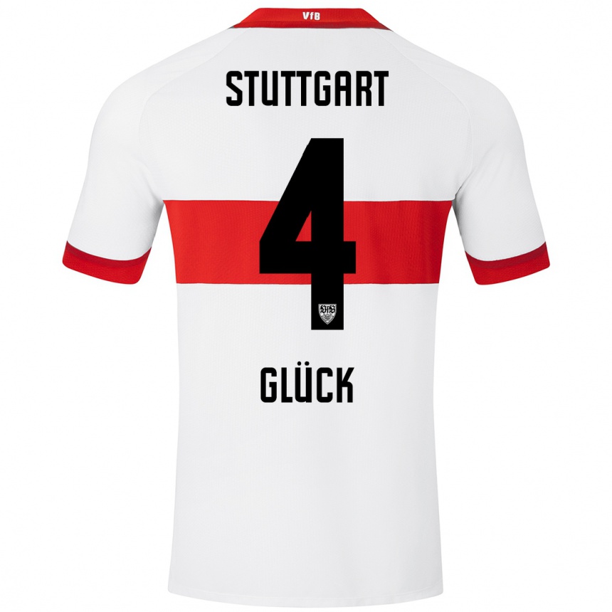 Kinder Fußball Michael Glück #4 Weiß Rot Heimtrikot Trikot 2024/25 T-Shirt Luxemburg