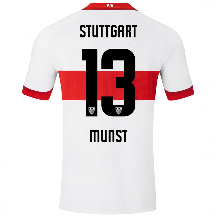 Kinder Fußball Leonhard Münst #13 Weiß Rot Heimtrikot Trikot 2024/25 T-Shirt Luxemburg