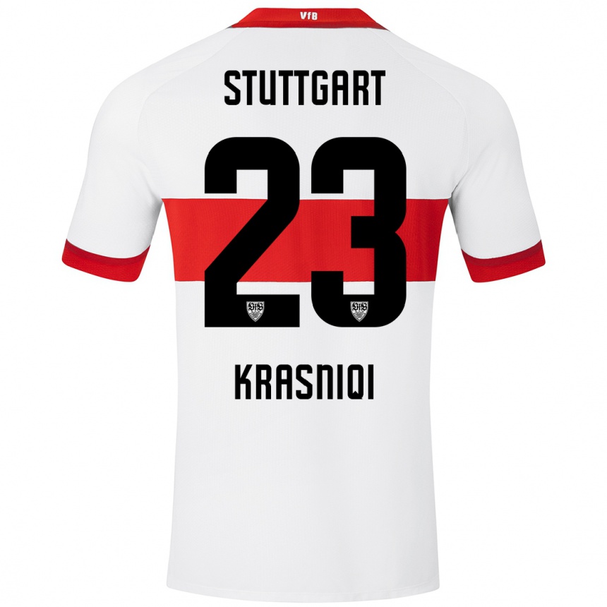 Kinder Fußball Elton Krasniqi #23 Weiß Rot Heimtrikot Trikot 2024/25 T-Shirt Luxemburg