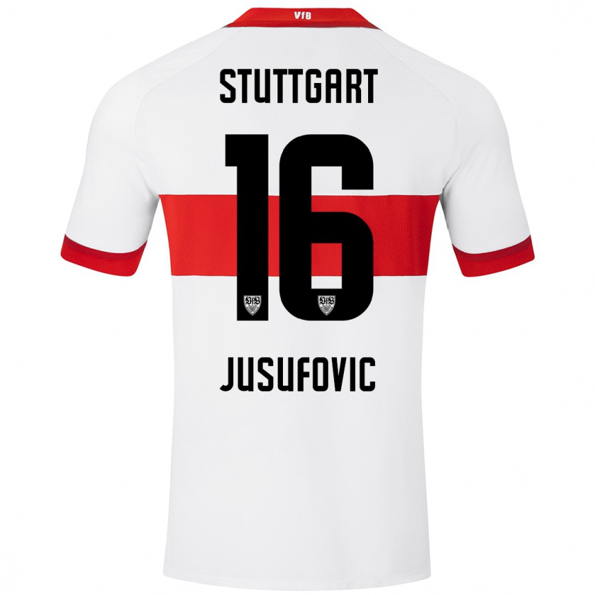 Kinder Fußball Farah Jusufović #16 Weiß Rot Heimtrikot Trikot 2024/25 T-Shirt Luxemburg