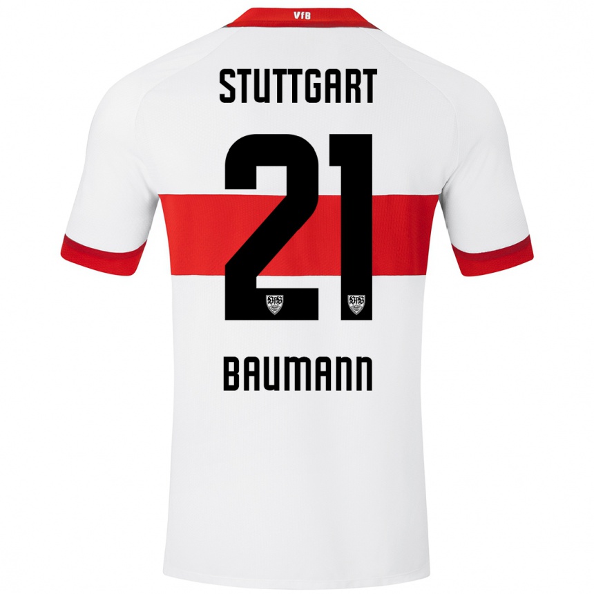 Kinder Fußball Katharina Baumann #21 Weiß Rot Heimtrikot Trikot 2024/25 T-Shirt Luxemburg