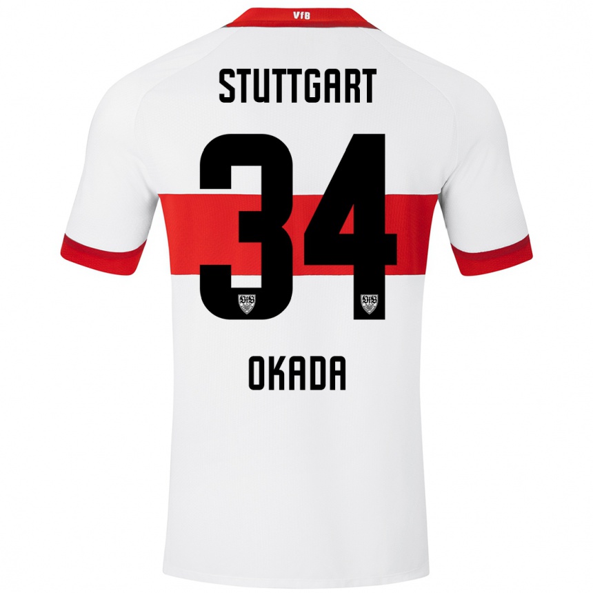 Kinder Fußball Rei Okada #34 Weiß Rot Heimtrikot Trikot 2024/25 T-Shirt Luxemburg