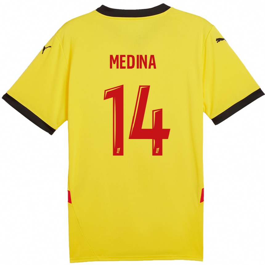 Kinder Fußball Facundo Medina #14 Gelb Rot Heimtrikot Trikot 2024/25 T-Shirt Luxemburg