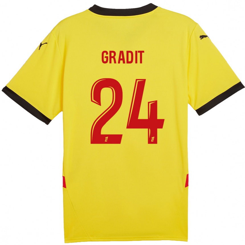 Kinder Fußball Jonathan Gradit #24 Gelb Rot Heimtrikot Trikot 2024/25 T-Shirt Luxemburg