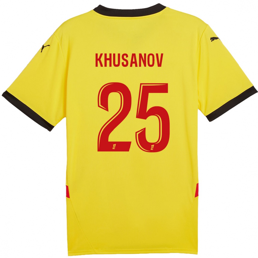 Kinder Fußball Abdukodir Khusanov #25 Gelb Rot Heimtrikot Trikot 2024/25 T-Shirt Luxemburg