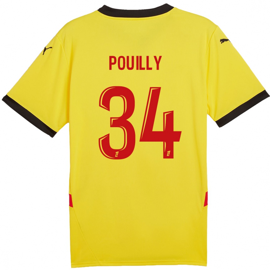 Kinder Fußball Tom Pouilly #34 Gelb Rot Heimtrikot Trikot 2024/25 T-Shirt Luxemburg