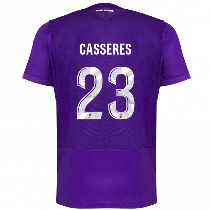 Kinder Fußball Cristian Cásseres Jr. #23 Violett Weiß Heimtrikot Trikot 2024/25 T-Shirt Luxemburg