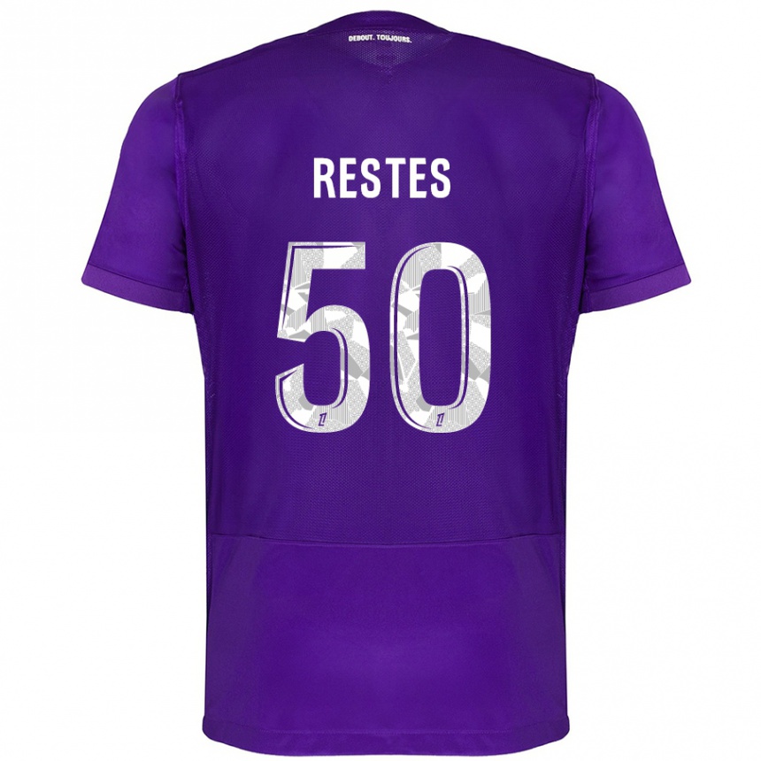 Kinder Fußball Guillaume Restes #50 Violett Weiß Heimtrikot Trikot 2024/25 T-Shirt Luxemburg