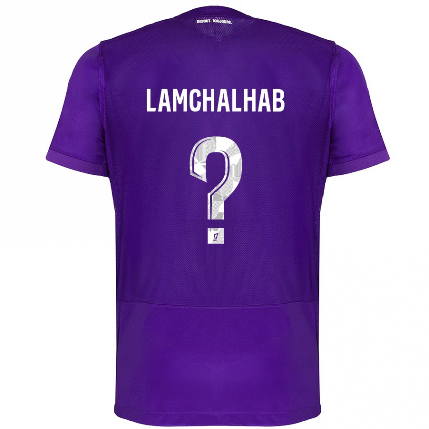 Kinder Fußball Merwan Lamchalhab #0 Violett Weiß Heimtrikot Trikot 2024/25 T-Shirt Luxemburg