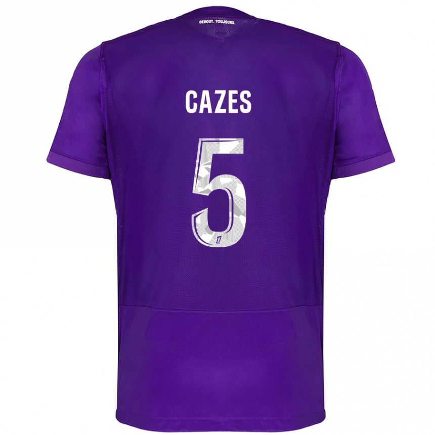 Kinder Fußball Manon Cazes #5 Violett Weiß Heimtrikot Trikot 2024/25 T-Shirt Luxemburg