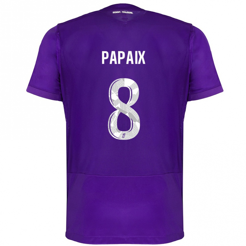 Kinder Fußball Pauline Papaix #8 Violett Weiß Heimtrikot Trikot 2024/25 T-Shirt Luxemburg