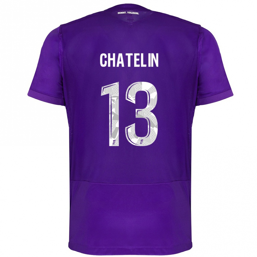 Kinder Fußball Delphin Chatelin #13 Violett Weiß Heimtrikot Trikot 2024/25 T-Shirt Luxemburg