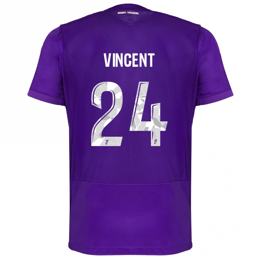 Kinder Fußball Magalie Vincent #24 Violett Weiß Heimtrikot Trikot 2024/25 T-Shirt Luxemburg