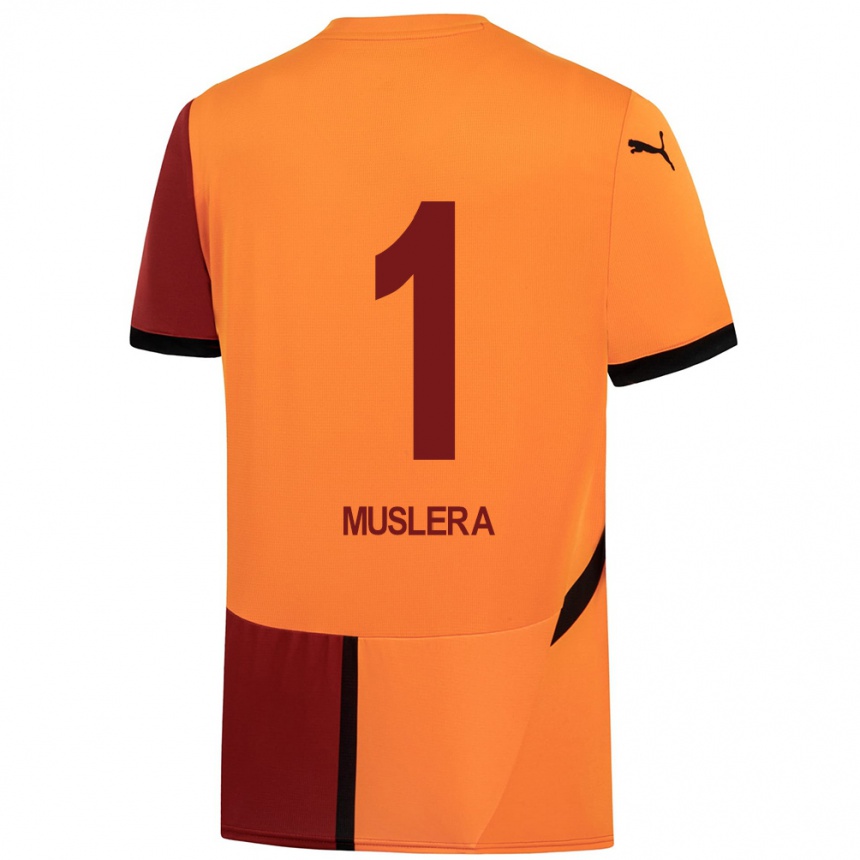 Kinder Fußball Fernando Muslera #1 Gelb Rot Heimtrikot Trikot 2024/25 T-Shirt Luxemburg