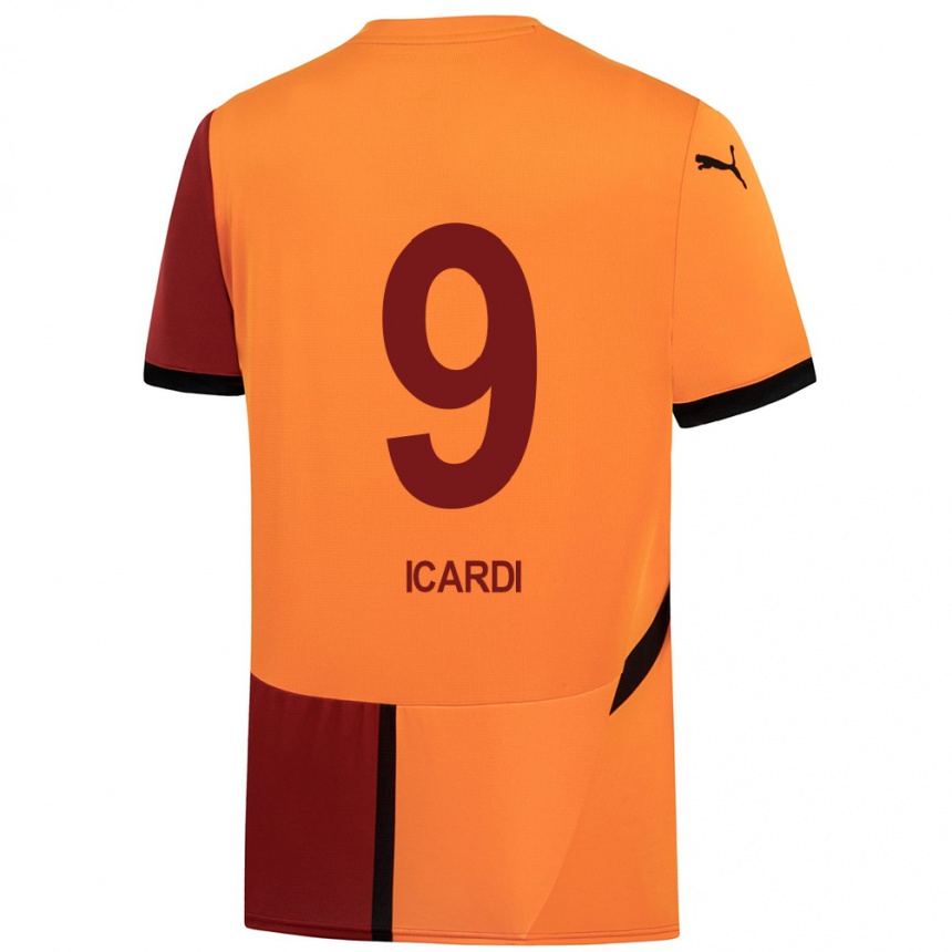 Kinder Fußball Mauro Icardi #9 Gelb Rot Heimtrikot Trikot 2024/25 T-Shirt Luxemburg