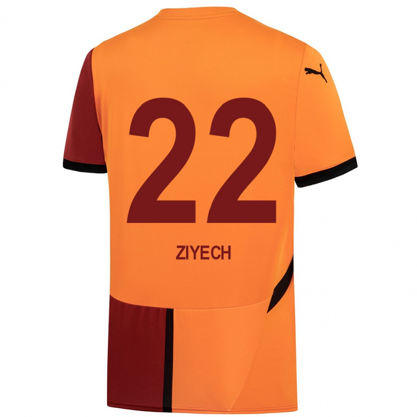 Kinder Fußball Hakim Ziyech #22 Gelb Rot Heimtrikot Trikot 2024/25 T-Shirt Luxemburg