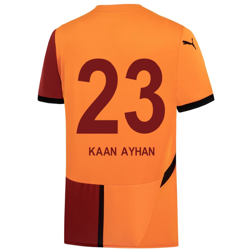 Kinder Fußball Kaan Ayhan #23 Gelb Rot Heimtrikot Trikot 2024/25 T-Shirt Luxemburg