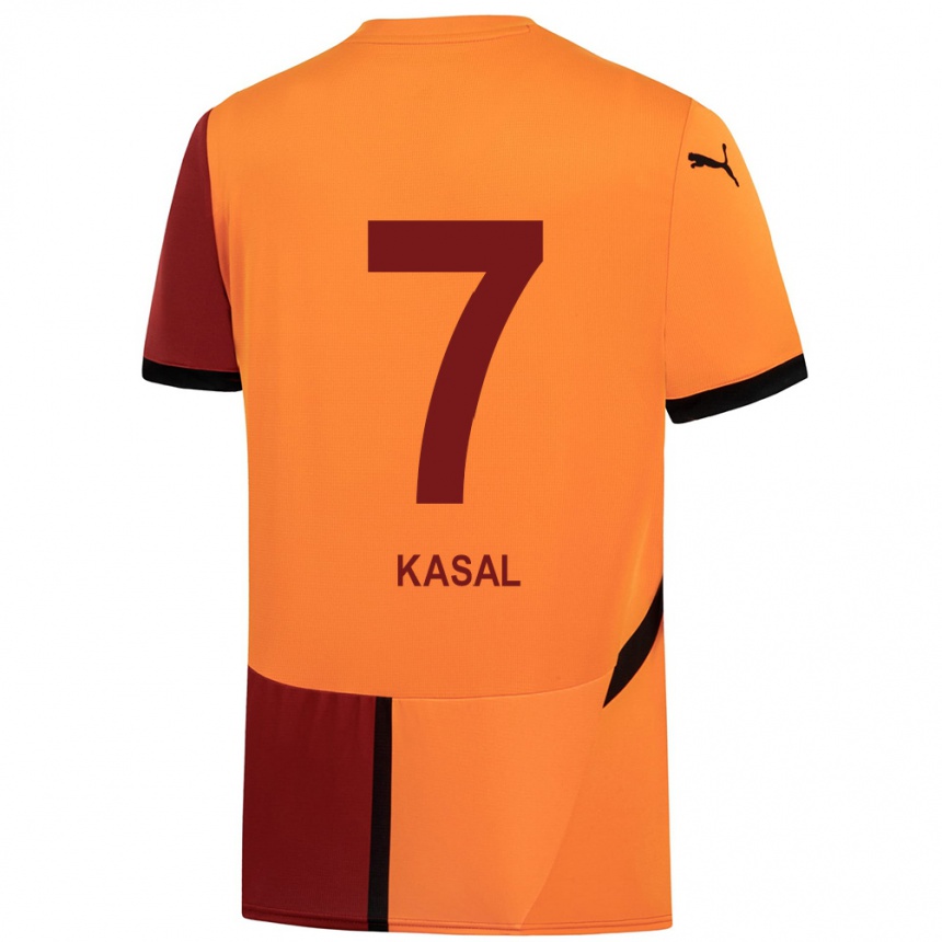 Kinder Fußball Yasin Kasal #7 Gelb Rot Heimtrikot Trikot 2024/25 T-Shirt Luxemburg