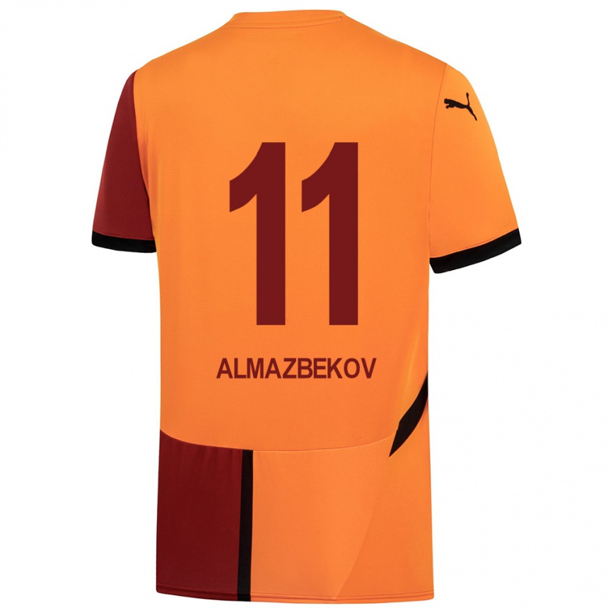 Kinder Fußball Beknaz Almazbekov #11 Gelb Rot Heimtrikot Trikot 2024/25 T-Shirt Luxemburg